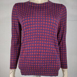 J. Crew blue red houndstooth 100% Merino Wool lightweight sweater Medium
